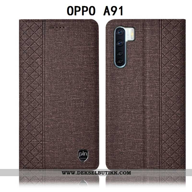 Etui Oppo A91 Bomull Svart Folio, Deksel Oppo A91 Skinndeksel Butikk