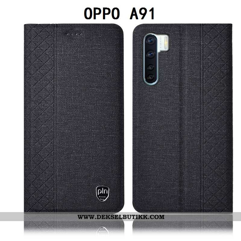 Etui Oppo A91 Bomull Svart Folio, Deksel Oppo A91 Skinndeksel Butikk