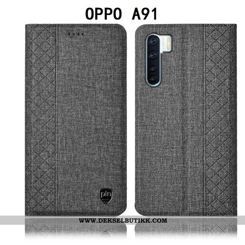 Etui Oppo A91 Bomull Svart Folio, Deksel Oppo A91 Skinndeksel Butikk