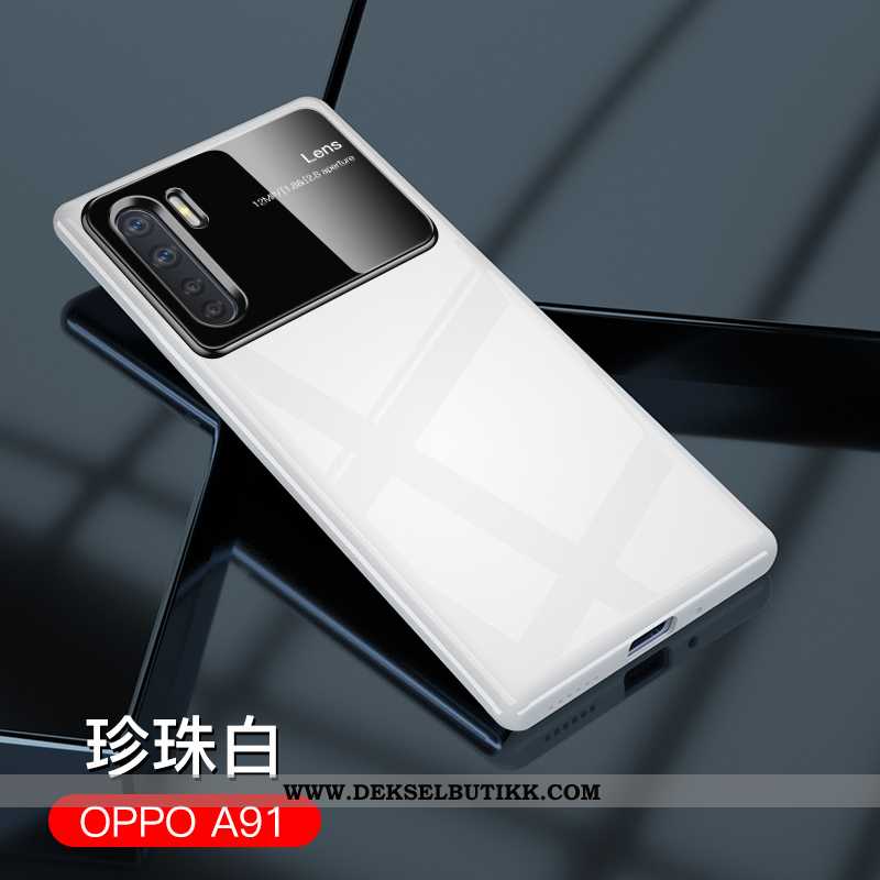 Etui Oppo A91 Luksus Glass Lovers Deksel Hvitt, Oppo A91 Av Personlighet Tilbud