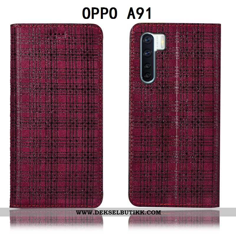 Etui Oppo A91 Mønster Vin Rød Rutete Alt Inkludert Burgunder, Deksel Oppo A91 Beskyttelse Billige