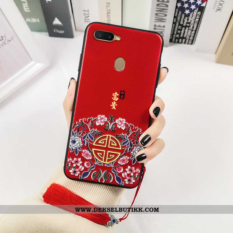 Etui Oppo Ax7 Vintage Net Red Av Personlighet Myke Rød, Deksel Oppo Ax7 Trend Butikk