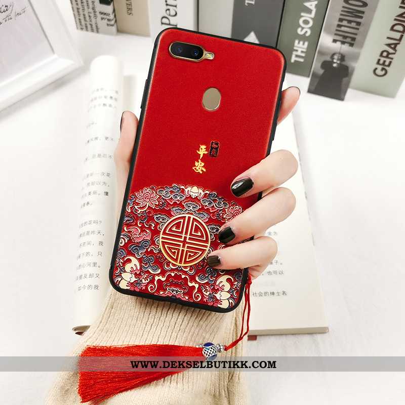 Etui Oppo Ax7 Vintage Net Red Av Personlighet Myke Rød, Deksel Oppo Ax7 Trend Butikk