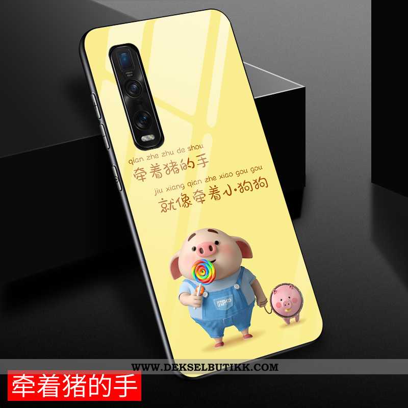 Etui Oppo Find X2 Pro Cartoon Av Personlighet Glass Kreativ Gul, Deksel Oppo Find X2 Pro Vakker Tilb