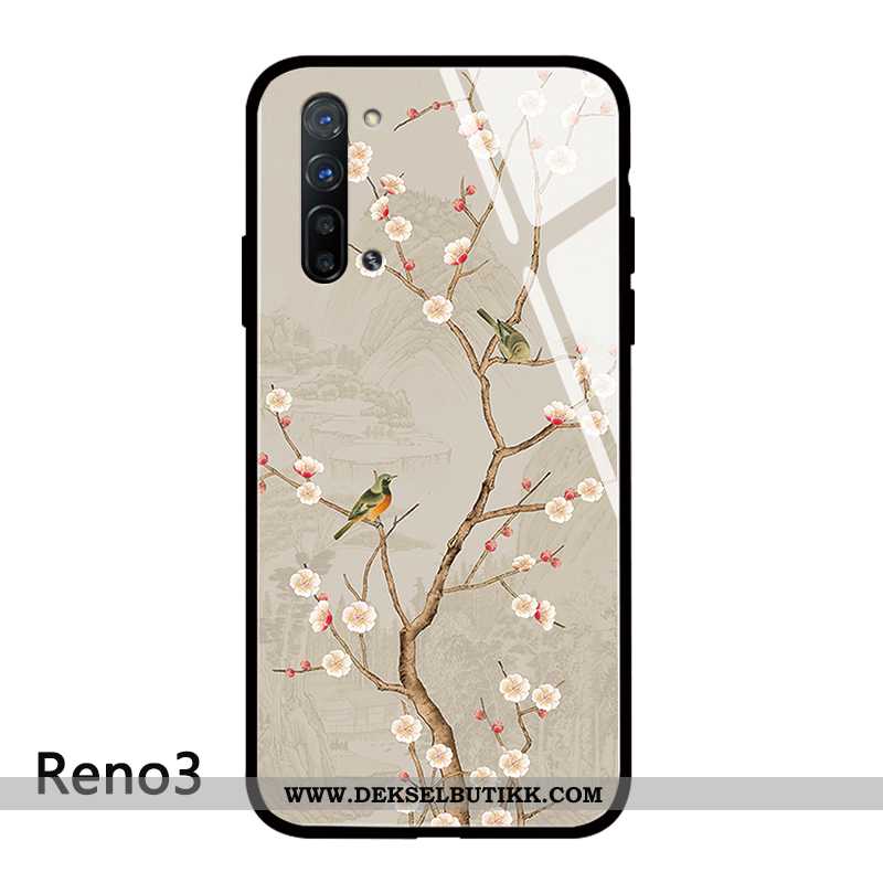 Etui Oppo Reno 3 Glass Silikon Mobiltelefon Anti-fall Beige, Deksel Oppo Reno 3 Av Personlighet Tilb