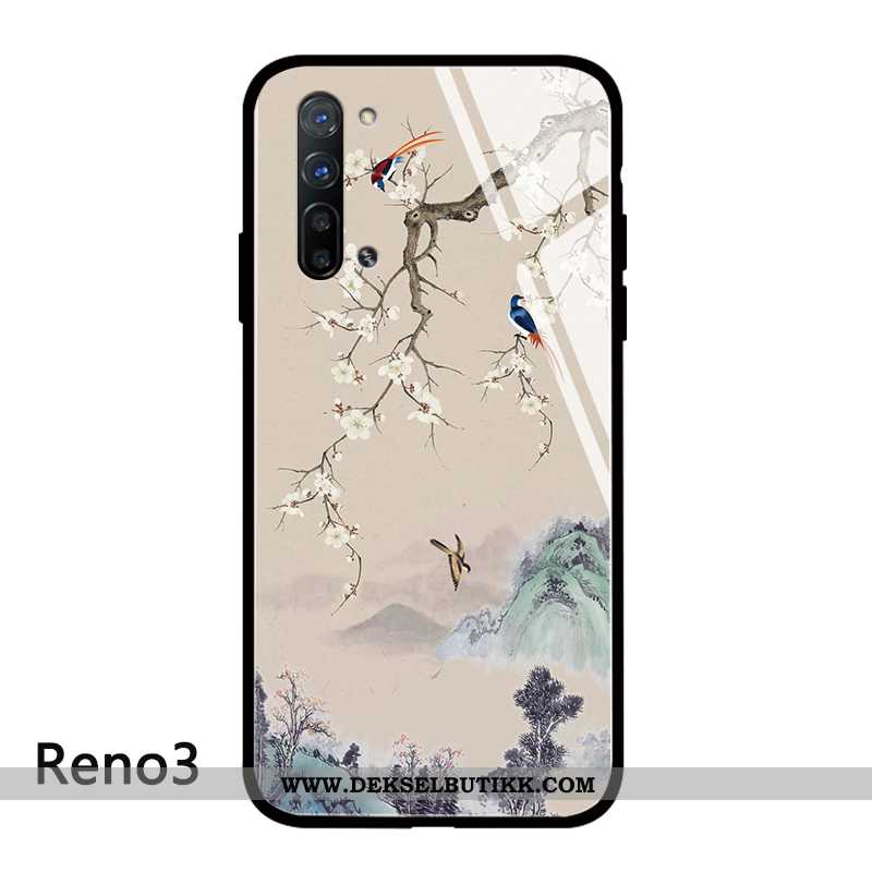 Etui Oppo Reno 3 Glass Silikon Mobiltelefon Anti-fall Beige, Deksel Oppo Reno 3 Av Personlighet Tilb