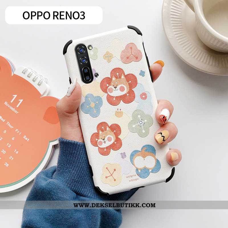 Etui Oppo Reno 3 Ultra Blomster Mønster Anti-fall Blå, Deksel Oppo Reno 3 Tynne Butikk