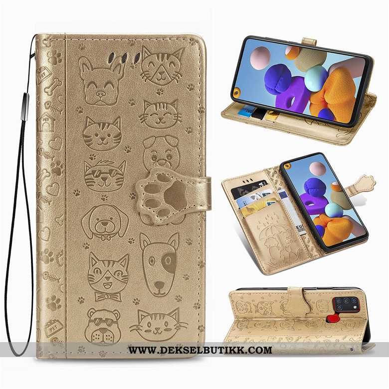 Etui Samsung Galaxy A21s Beskyttelse Gull Hunden Deksel, Samsung Galaxy A21s Skinndeksel Salg