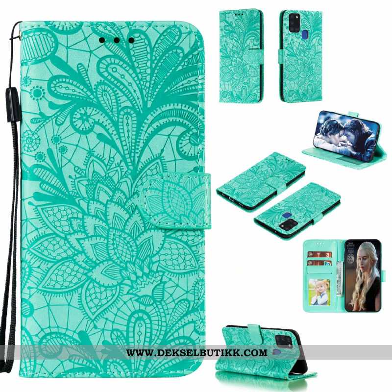 Etui Samsung Galaxy A21s Skinndeksel Alt Inkludert Blomster Deksel Grønn, Samsung Galaxy A21s Blonde