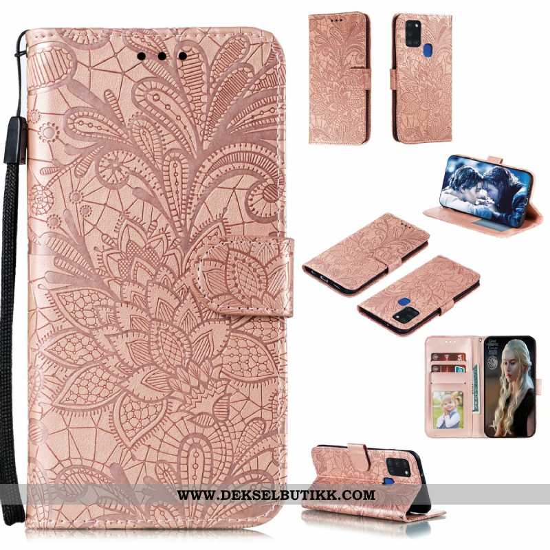 Etui Samsung Galaxy A21s Skinndeksel Alt Inkludert Blomster Deksel Grønn, Samsung Galaxy A21s Blonde