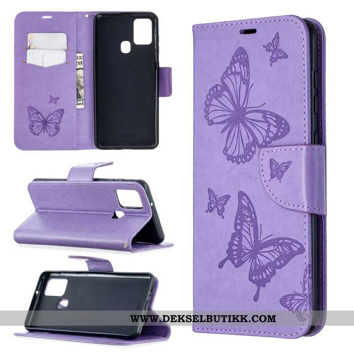 Etui Samsung Galaxy A21s Skinndeksel Butterfly Mobiltelefon Clamshell Lilla, Deksel Samsung Galaxy A