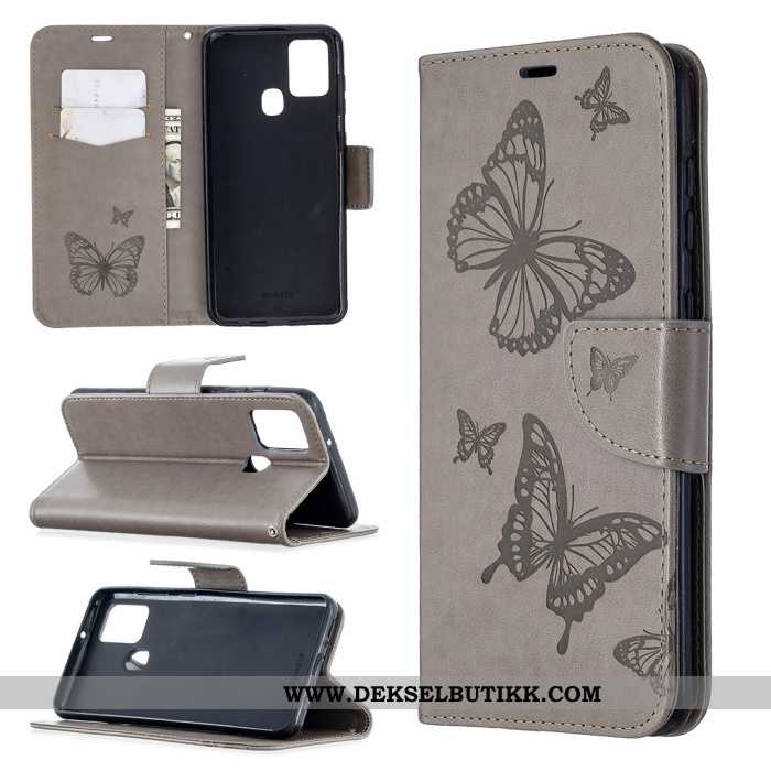 Etui Samsung Galaxy A21s Skinndeksel Butterfly Mobiltelefon Clamshell Lilla, Deksel Samsung Galaxy A