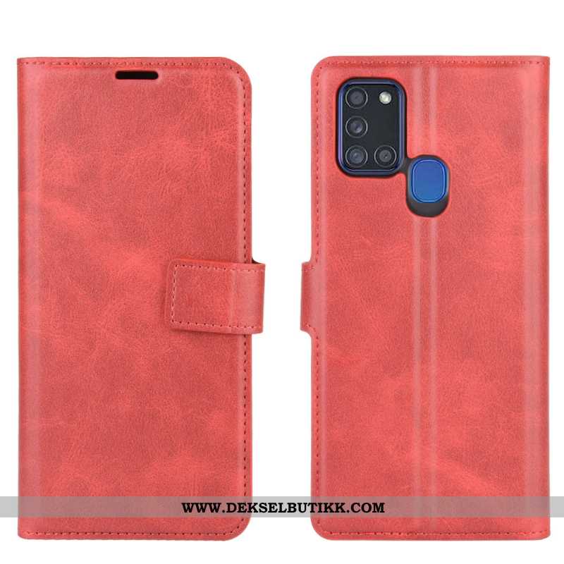 Etui Samsung Galaxy A21s Skinndeksel Spenne Cow Rød, Deksel Samsung Galaxy A21s Hengende Ornamenter 