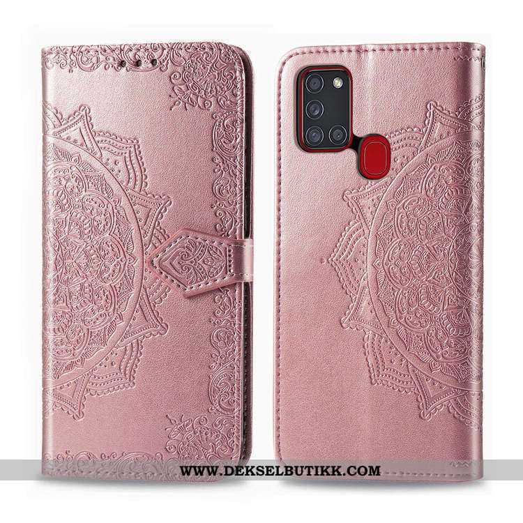 Etui Samsung Galaxy A21s Skinndeksel Støtte Rosa Folio, Deksel Samsung Galaxy A21s Lommebok Salg