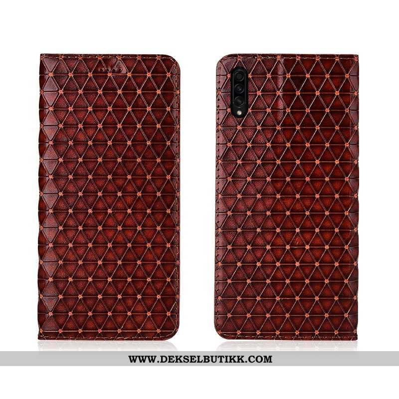 Etui Samsung Galaxy A50s Skinndeksel Skinn Rutete Trend Brun, Deksel Samsung Galaxy A50s Nubuck Til 