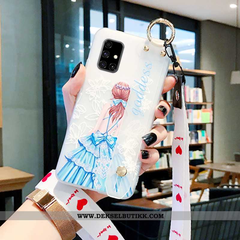 Etui Samsung Galaxy A71 Myke Nubuck Stjernene Hengende Nakke Hvitt, Deksel Samsung Galaxy A71 Siliko