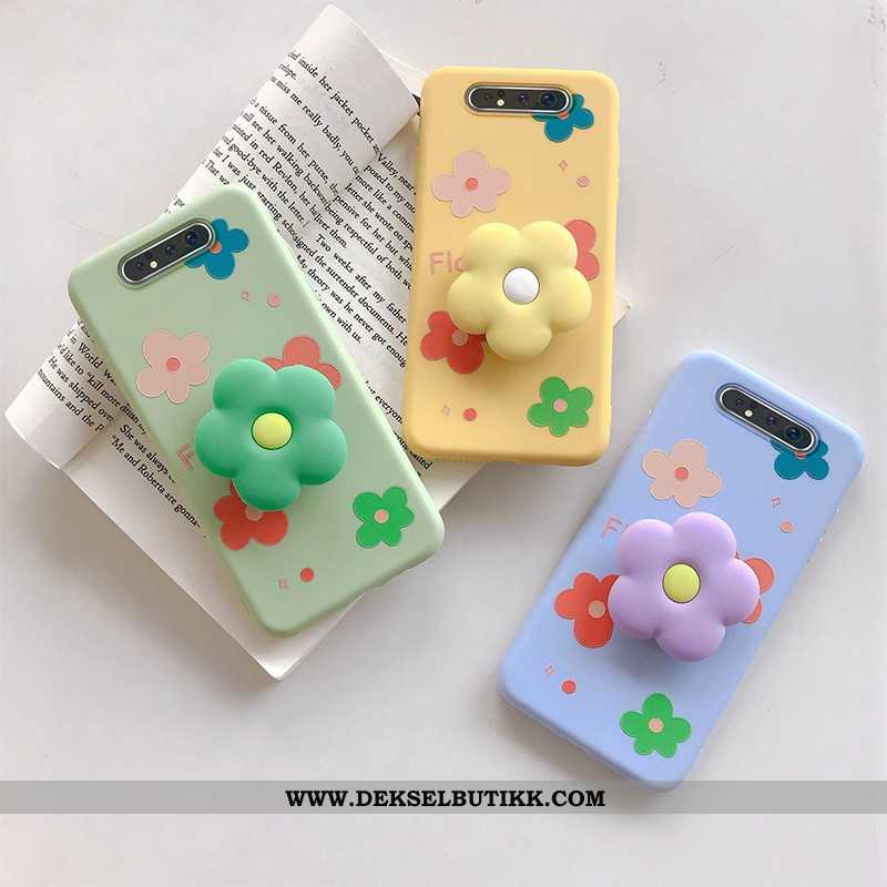 Etui Samsung Galaxy A80 Silikon Blomster Støtte Deksel Grønn, Samsung Galaxy A80 Beskyttelse Butikk