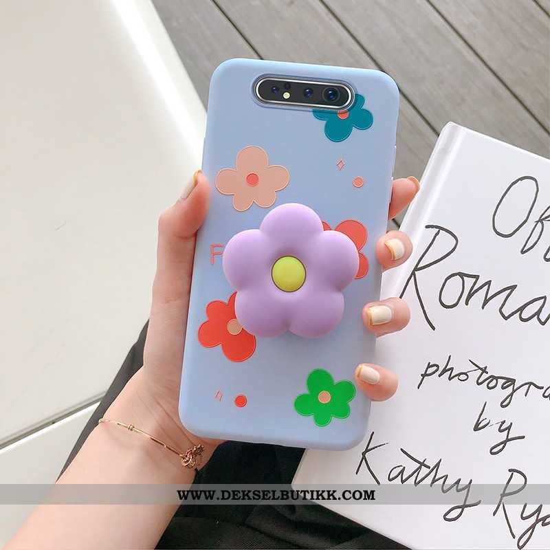 Etui Samsung Galaxy A80 Silikon Blomster Støtte Deksel Grønn, Samsung Galaxy A80 Beskyttelse Butikk