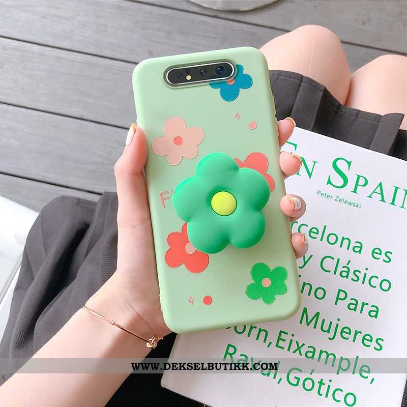 Etui Samsung Galaxy A80 Silikon Blomster Støtte Deksel Grønn, Samsung Galaxy A80 Beskyttelse Butikk