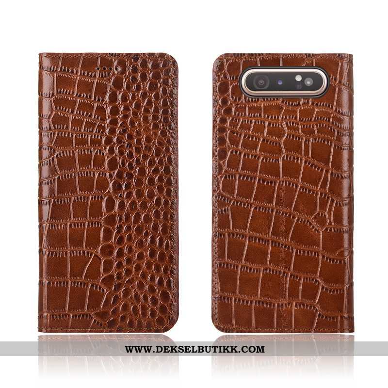 Etui Samsung Galaxy A80 Skinn Lær Stjernene Anti-fall Brun, Deksel Samsung Galaxy A80 Silikon Til Sa