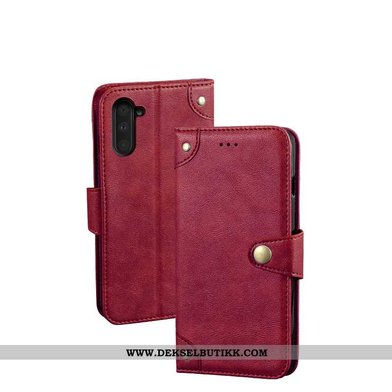 Etui Samsung Galaxy Note 10 Vintage Folio Skinndeksel Vin Rød Burgunder, Deksel Samsung Galaxy Note 