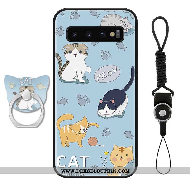 Etui Samsung Galaxy S10+ Hengende Ornamenter Mote Katt Mobiltelefon Blå, Deksel Samsung Galaxy S10+ 