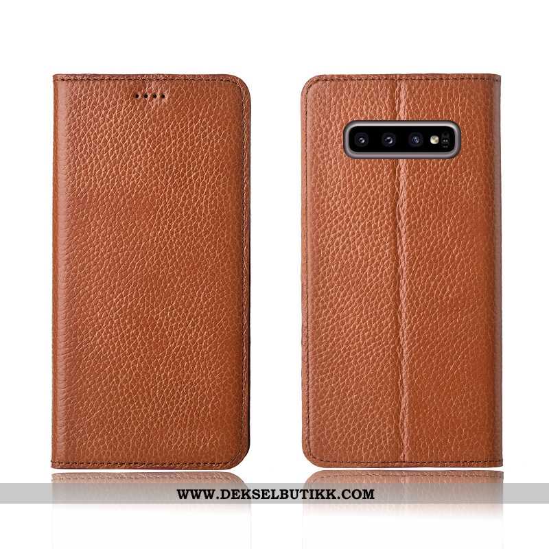 Etui Samsung Galaxy S10+ Skinndeksel Mobiltelefon Myke Litchi Khaki, Deksel Samsung Galaxy S10+ Skin