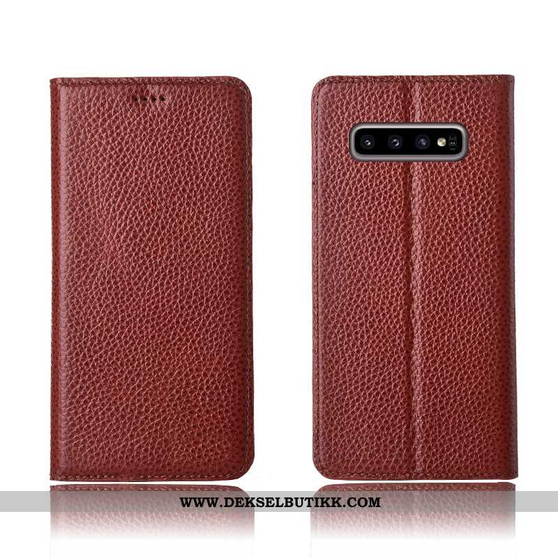 Etui Samsung Galaxy S10+ Skinndeksel Mobiltelefon Myke Litchi Khaki, Deksel Samsung Galaxy S10+ Skin