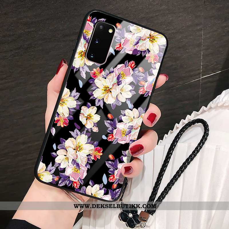 Etui Samsung Galaxy S20 Beskyttelse Alt Inkludert Blomster Svart, Deksel Samsung Galaxy S20 Glass Ti