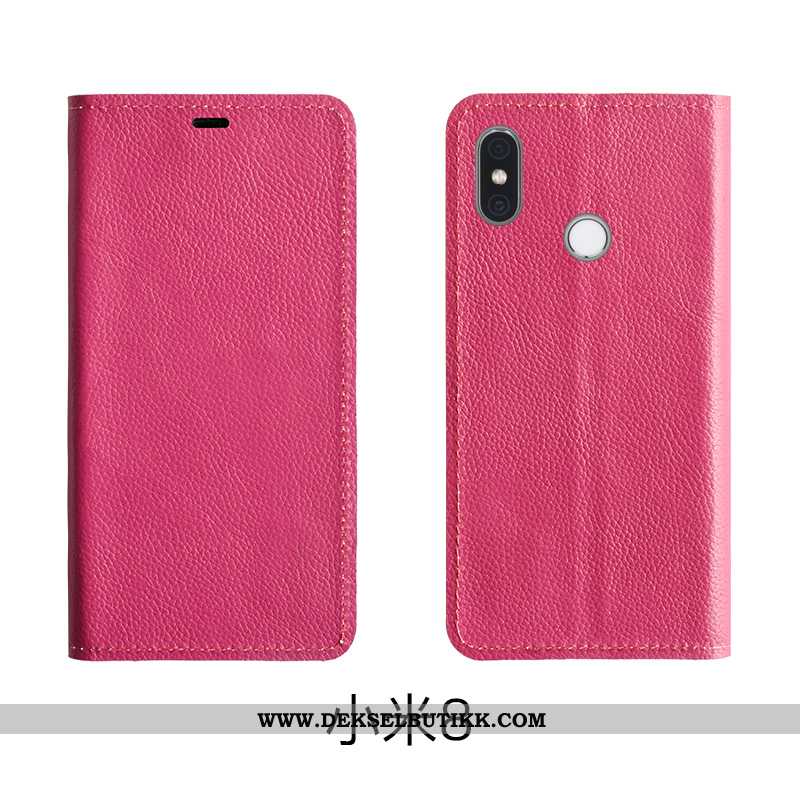 Etui Xiaomi Mi 8 Skinn Rød Beskyttelsedeksel Lær Mobiltelefon Rosa, Deksel Xiaomi Mi 8 Skinn Lær Til