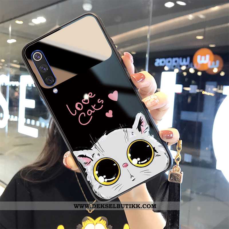 Etui Xiaomi Mi 9 Glass Katt Cartoon Ungdom Svart, Deksel Xiaomi Mi 9 Hengende Ornamenter Til Salgs