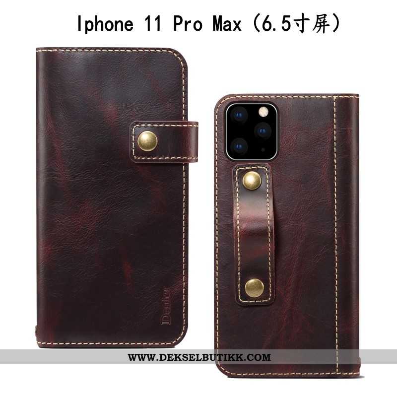 Etui iPhone 11 Pro Max Skinndeksel Deksel Folio Beskyttelse Mørkeblå, iPhone 11 Pro Max Skinn Lær Bu