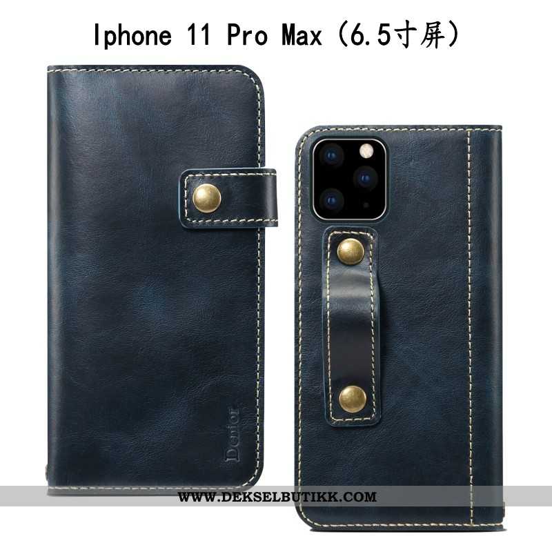 Etui iPhone 11 Pro Max Skinndeksel Deksel Folio Beskyttelse Mørkeblå, iPhone 11 Pro Max Skinn Lær Bu