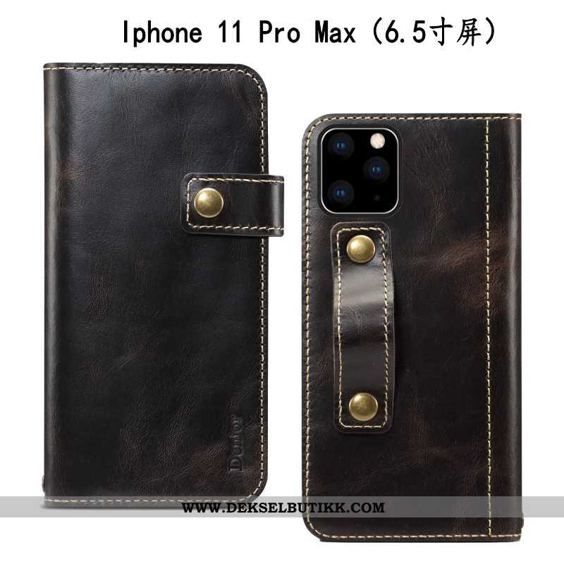 Etui iPhone 11 Pro Max Skinndeksel Deksel Folio Beskyttelse Mørkeblå, iPhone 11 Pro Max Skinn Lær Bu