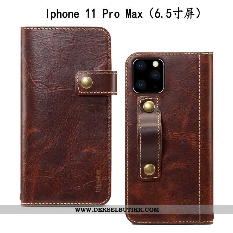 Etui iPhone 11 Pro Max Skinndeksel Deksel Folio Beskyttelse Mørkeblå, iPhone 11 Pro Max Skinn Lær Bu