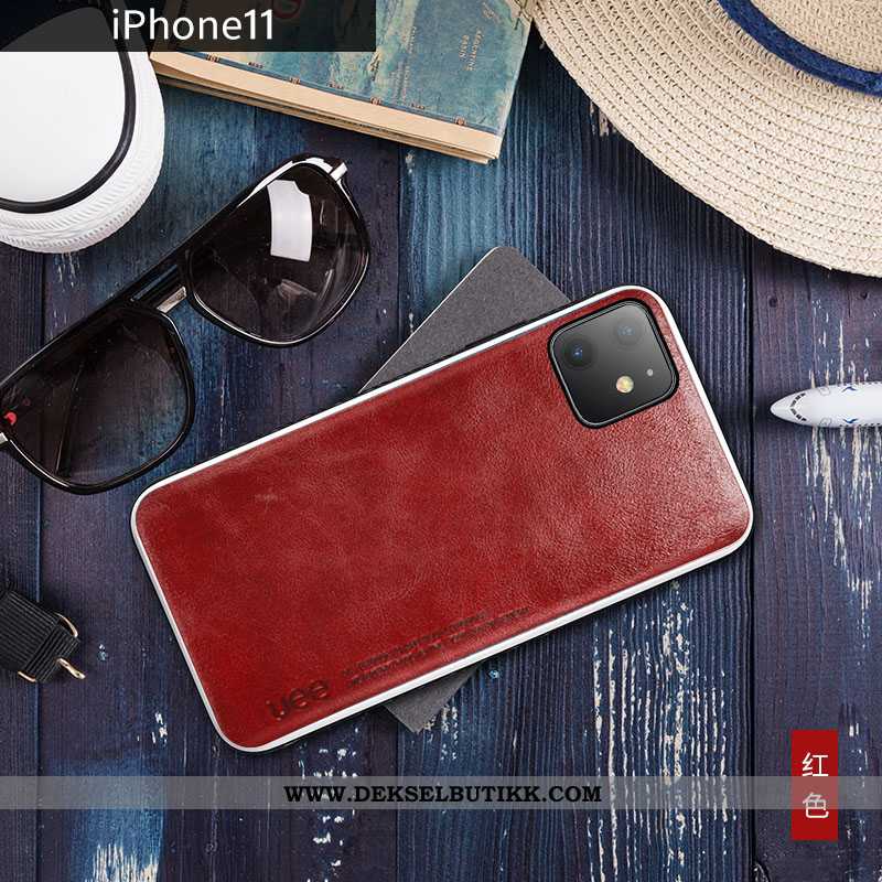 Etui iPhone 11 Skinn Trend Cow Net Red Gul, Deksel iPhone 11 Skinn Lær Tilbud