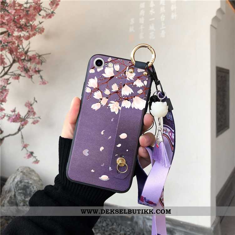 Etui iPhone 8 Beskyttelse Blomster Kinesisk Stil Lilla, Deksel iPhone 8 Hengende Nakke Salg