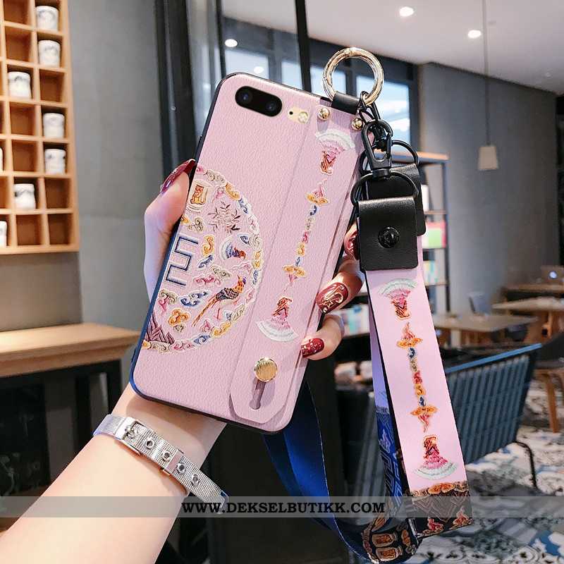 Etui iPhone 8 Plus Hengende Ornamenter Hengende Nakke Rosa Mobiltelefon, Deksel iPhone 8 Plus Relief