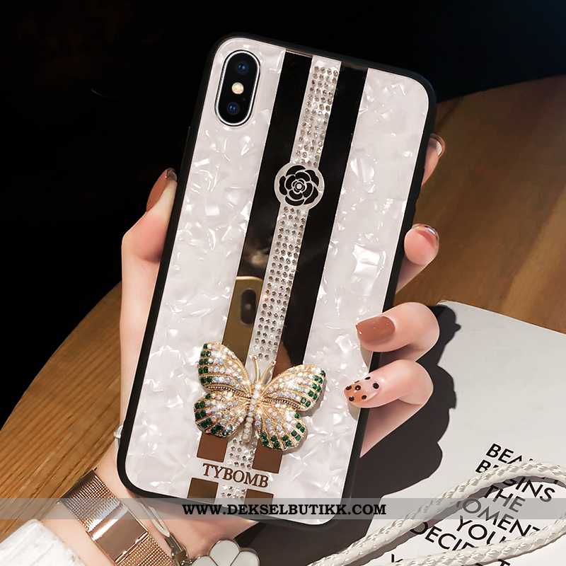 Etui iPhone Xs Max Glass Butterfly Hengende Ornamenter Rosa, Deksel iPhone Xs Max Med Strass Rabatt