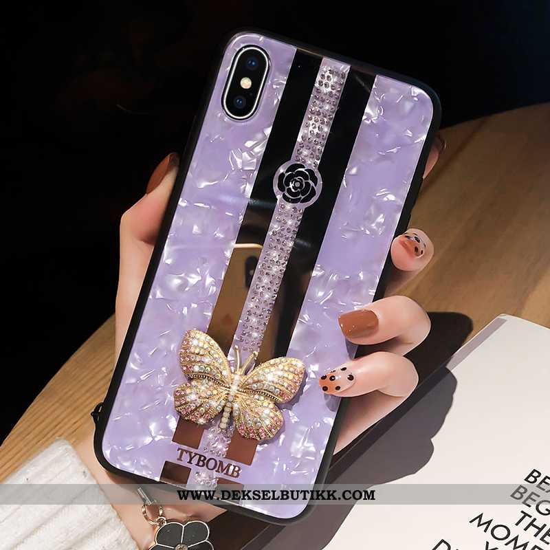 Etui iPhone Xs Max Glass Butterfly Hengende Ornamenter Rosa, Deksel iPhone Xs Max Med Strass Rabatt