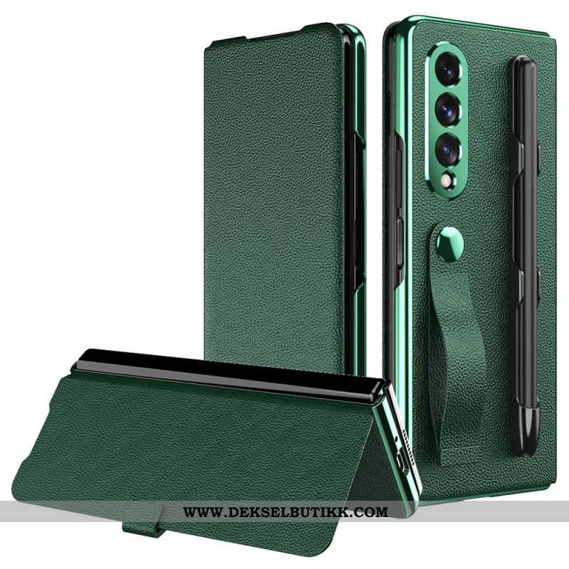 Beskyttelse Deksel Til Samsung Galaxy Z Fold 3 5G Folio Deksel Style Litchi Leather Stylus Holder Og