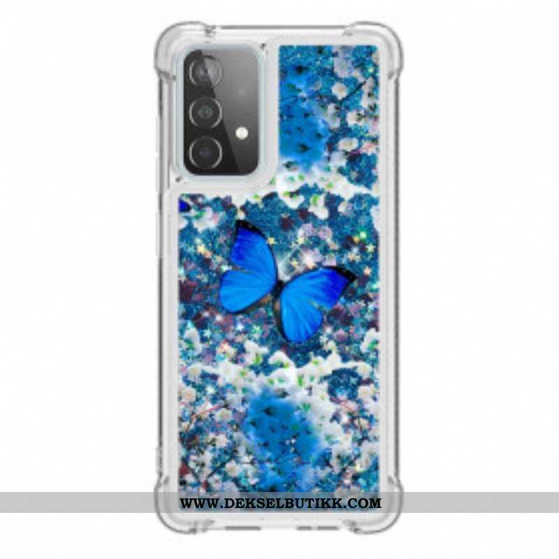 Deksel Til Samsung Galaxy A52 4G / A52 5G / A52s 5G Glitter Blå Sommerfugler