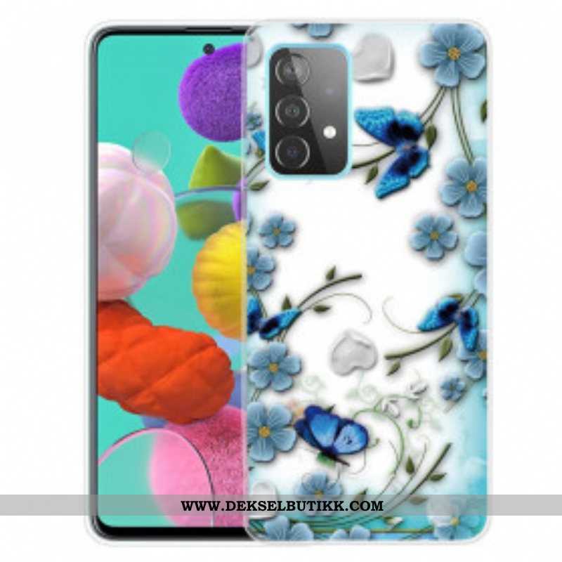 Deksel Til Samsung Galaxy A52 4G / A52 5G / A52s 5G Retro Sommerfugler Og Blomster