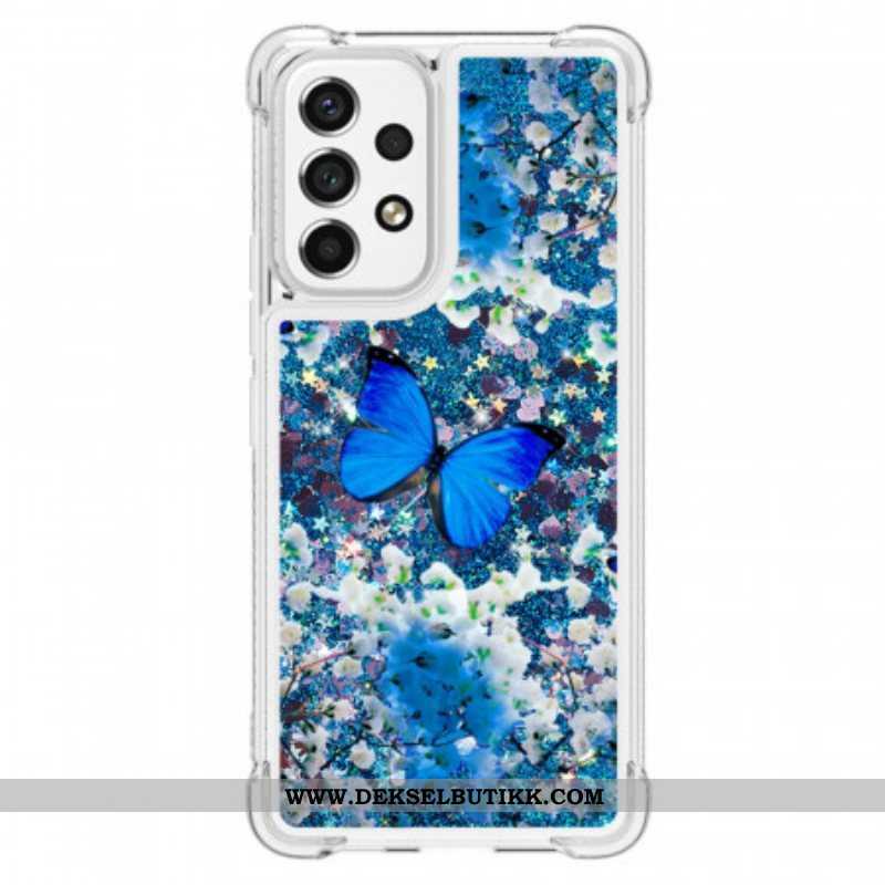 Deksel Til Samsung Galaxy A53 5G Glitter Blå Sommerfugler