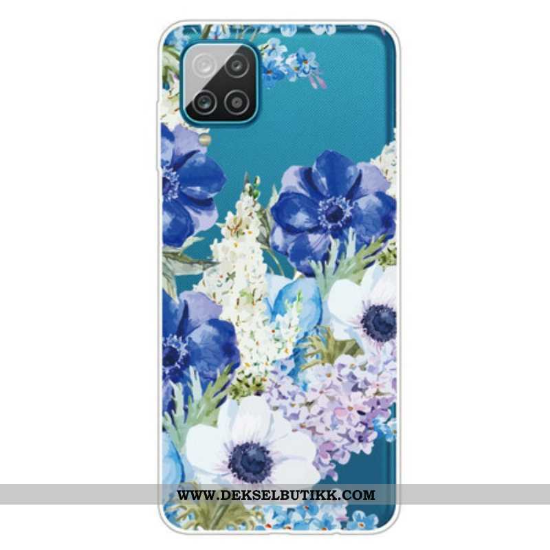 Deksel Til Samsung Galaxy M12 / A12 Sømløs Akvarell Blå Blomster