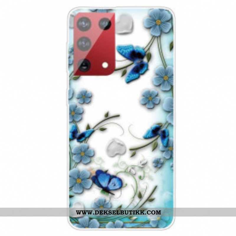 Deksel Til Samsung Galaxy S21 Ultra 5G Retro Sommerfugler Og Blomster