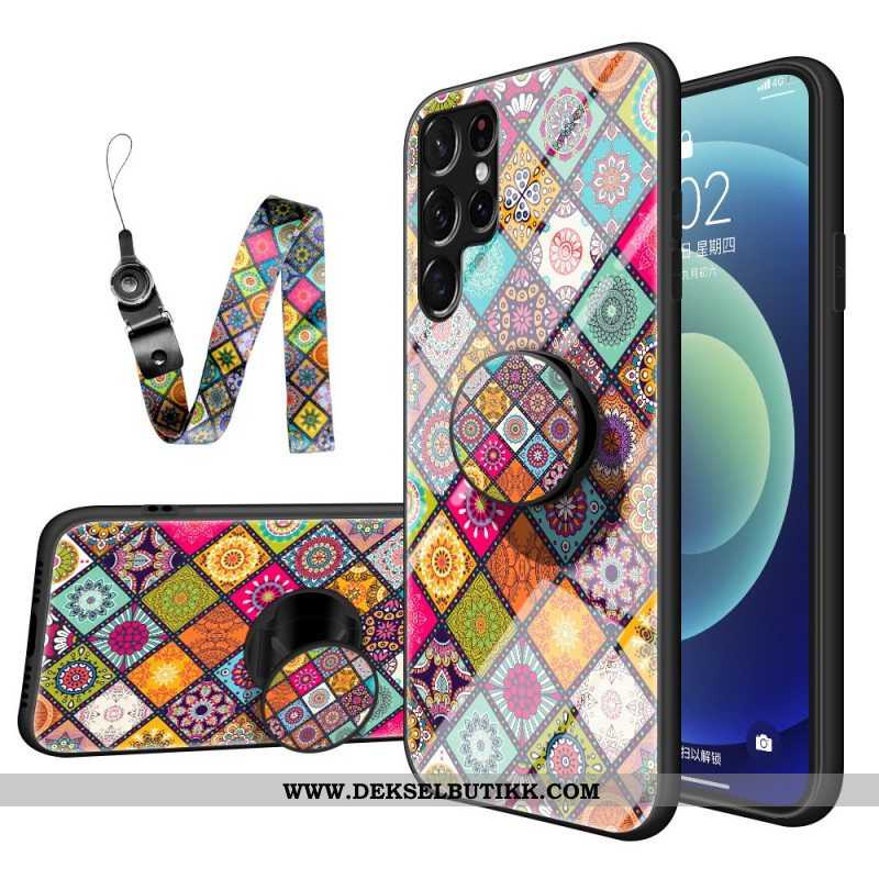 Deksel Til Samsung Galaxy S22 Ultra 5G Patchwork Magnetisk Holder