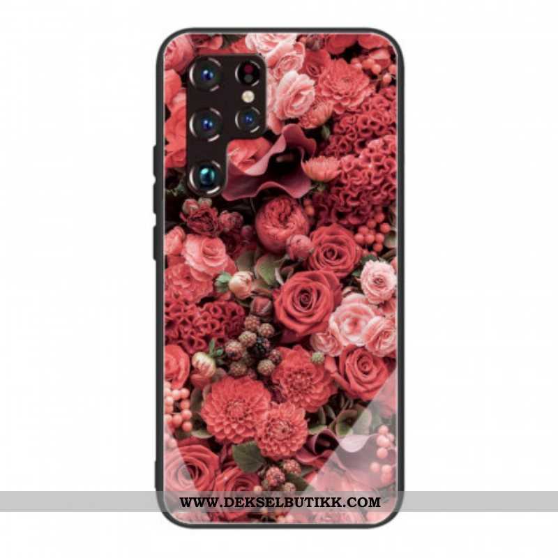 Deksel Til Samsung Galaxy S22 Ultra 5G Rose Blomster Herdet Glass