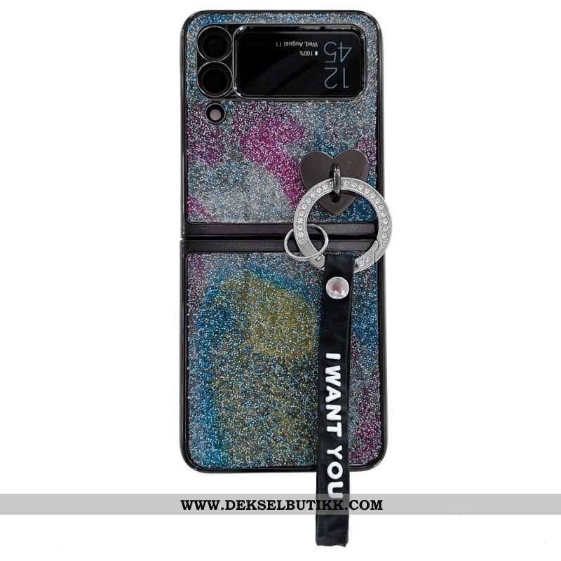 Deksel Til Samsung Galaxy Z Flip 3 5G Folio Deksel Paljetter Charms And Lanyard