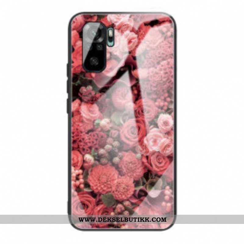 Deksel Til Xiaomi Redmi Note 10 / 10S Rose Blomster Herdet Glass